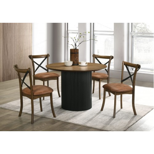5pc Round Dining Set, Burnish Oak