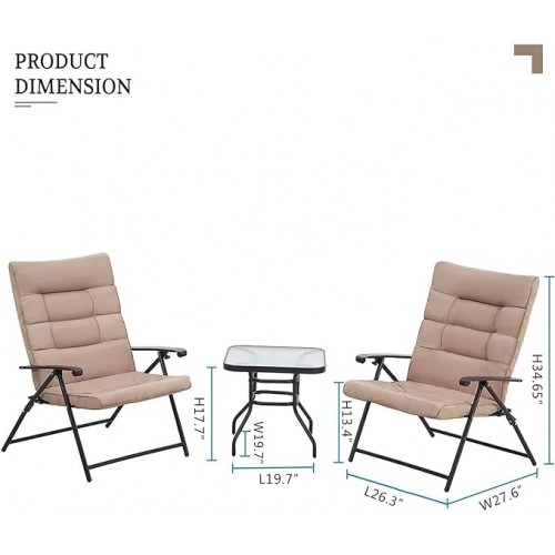 3pc Patio Set  with Small Table and Folding Chairs- Taupe