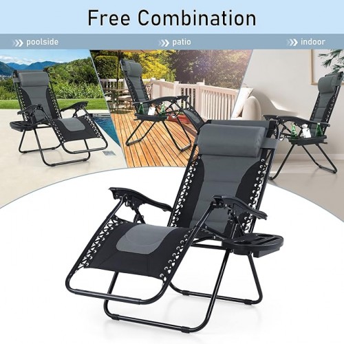 Gravity Lounge Chair with Cupholder- Grey & Black