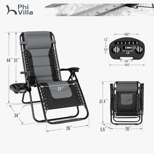 Gravity Lounge Chair with Cupholder- Grey & Black