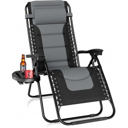 Gravity Lounge Chair with Cupholder- Grey & Black