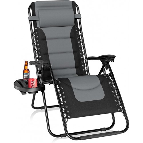 Gravity Lounge Chair with Cupholder- Grey & Black