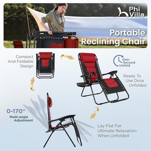 Gravity Lounge Chair with Cupholder- Red & Black