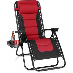 Gravity Lounge Chair with Cupholder- Red & Black