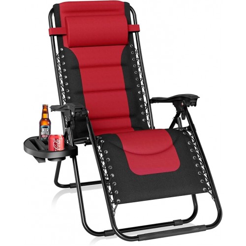 Gravity Lounge Chair with Cupholder- Red & Black