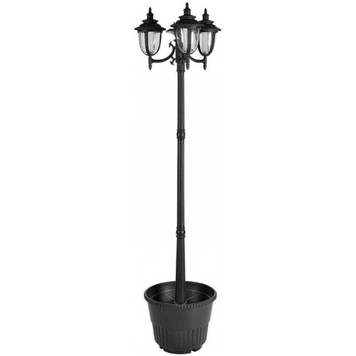 Sun-Ray Hannah Tall Post 3-Head Solar Lamp and Planter- Black