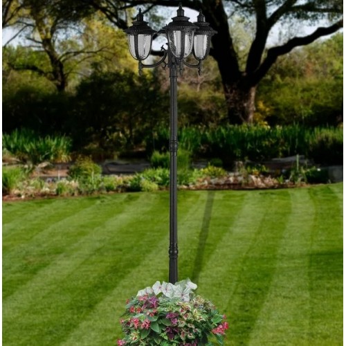 Sun-Ray Hannah Tall Post 3-Head Solar Lamp and Planter- Black