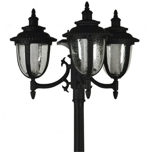 Sun-Ray Hannah Tall Post 3-Head Solar Lamp and Planter- Black