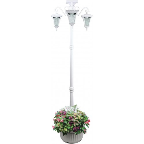Sun-Ray Vittoria Tall Post 3-Head Solar Lamp and Planter- White Sun-Ray Vittoria Tall Post 3-Head Solar Lamp and Planter- White