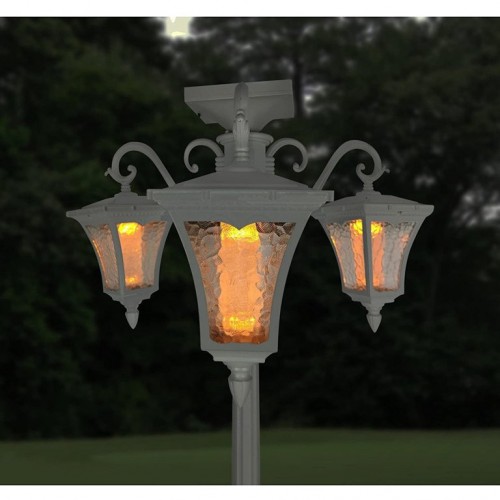 Sun-Ray Vittoria Tall Post 3-Head Solar Lamp and Planter- White Sun-Ray Vittoria Tall Post 3-Head Solar Lamp and Planter- White