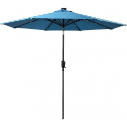 Sun-Ray 9ft Round Solar Lighted Umbrella with Base, 8Rib - Teal