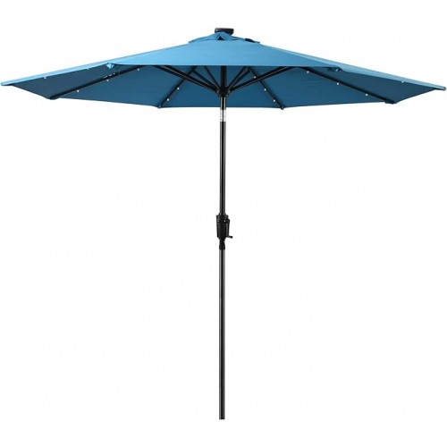 Sun-Ray 9ft Round Solar Lighted Umbrella with Base, 8Rib - Teal Sun-Ray 9ft Round Solar Lighted Umbrella with Base, 8Rib - Teal
