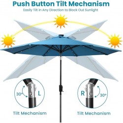 Sun-Ray 9ft Round Solar Lighted Umbrella with Base, 8Rib - Teal