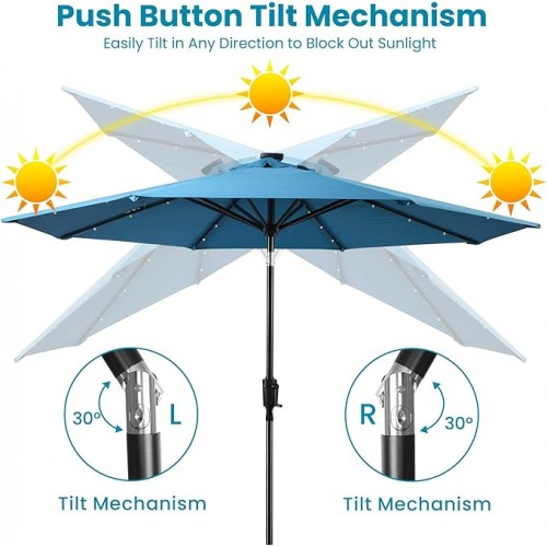 Sun-Ray 9ft Round Solar Lighted Umbrella with Base, 8Rib - Teal Sun-Ray 9ft Round Solar Lighted Umbrella with Base, 8Rib - Teal
