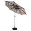 Sun-Ray 9ft Round Solar Lighted Umbrella with Base, 8Rib - Scarlet Striped