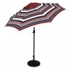 Sun-Ray 9ft Round Solar Lighted Umbrella with Base, 8Rib - Scarlet Striped