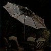 Sun-Ray 9ft Round Solar Lighted Umbrella with Base, 8Rib - Scarlet Striped