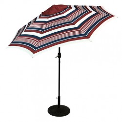 Sun-Ray 9ft Round Solar Lighted Umbrella with Base, 8Rib - Scarlet Striped