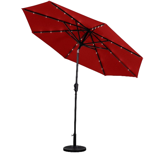 Sun-Ray 9ft Round Solar Lighted Umbrella with Base, 8Rib- Scarlet Sun-Ray 9ft Round Solar Lighted Umbrella with Base, 8Rib- Scarlet