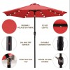 Sun-Ray 9ft Round Solar Lighted Umbrella with Base, 8Rib- Scarlet Sun-Ray 9ft Round Solar Lighted Umbrella with Base, 8Rib- Scarlet