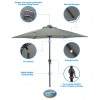 Sun-Ray 9ft Round Solar Lighted Umbrella with Base, 6Rib - Grey