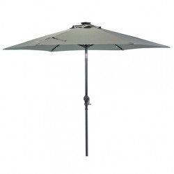 Sun-Ray 9ft Round Solar Lighted Umbrella with Base, 6Rib - Grey