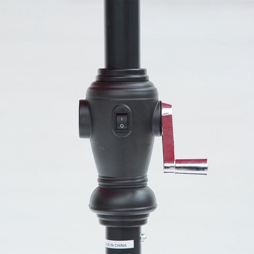 Sun-Ray 9ft Round Solar Lighted Umbrella with Base, 6Rib - Grey