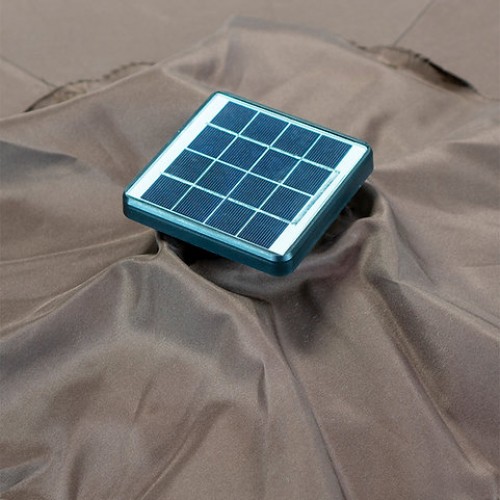 Sun-Ray 9ft Round Solar Lighted Umbrella with Base, 6Rib - Grey