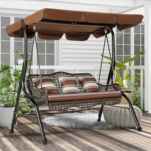 Wicker 3 Seater Swing with Cupholder