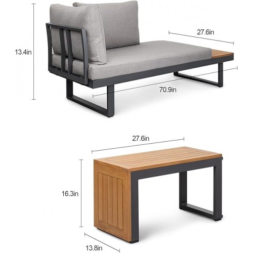 Royal Garden 3pc Aluminum Sectional Sofa Set