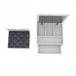 Dressing Table With Grey Fabric Seat & Lift Up Mirror Dressing Table With Grey Fabric Seat & Lift Up Mirror