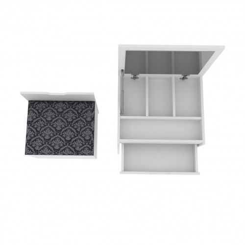 Dressing Table With Grey Fabric Seat & Lift Up Mirror