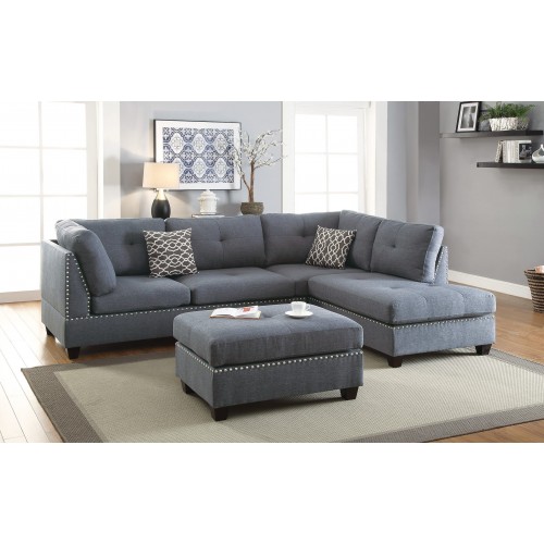 Living Room Sectional L-Shape with Ottoman & Throw Pillows- Grey Living Room Sectional L-Shape with Ottoman & Throw Pillows- Grey