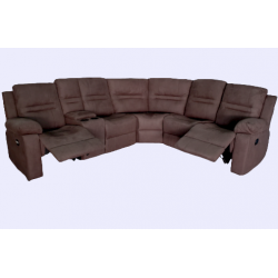 Living Room Sectional L-Shape, 2 Manual Recliner with Console- Chocolate