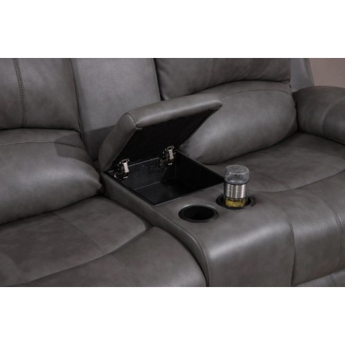 Living Room Suite 3pc, 5 Recliner with Console- Grey & Brown