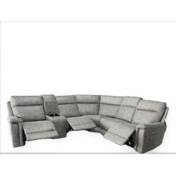 Living Room Sectional, 3 Powered Recliner with Headrest & Lumbar- Vintage Grey