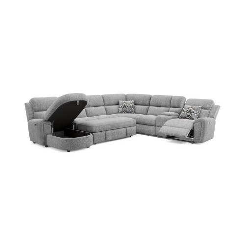 Riviera Living Room Sectional with 2 Powered Recliner, Pullout Bed & Chaise