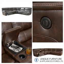 Living Room Sectional, 3 Recliner (2 Powered, 1 Manual) with Console